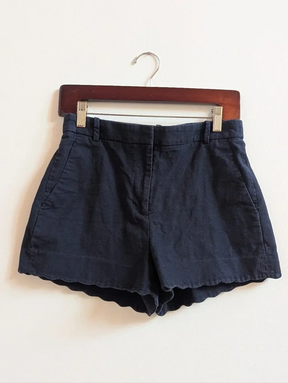 J. Crew Women's 4 Navy Scalloped Shorts